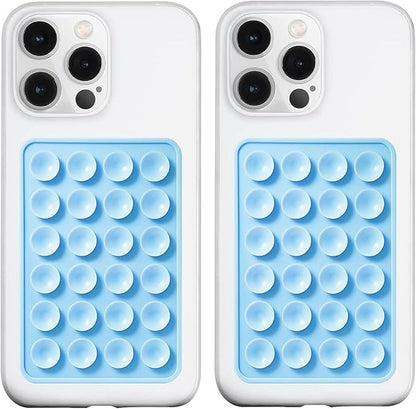 2 Pack Silicone Suction Phone Case Mount, Silicon Adhesive Phone Grip for Smartphones, Hands-Free Mirror Shower Phone Holder for Selfies, Tiktok Videos (Baby Blue)