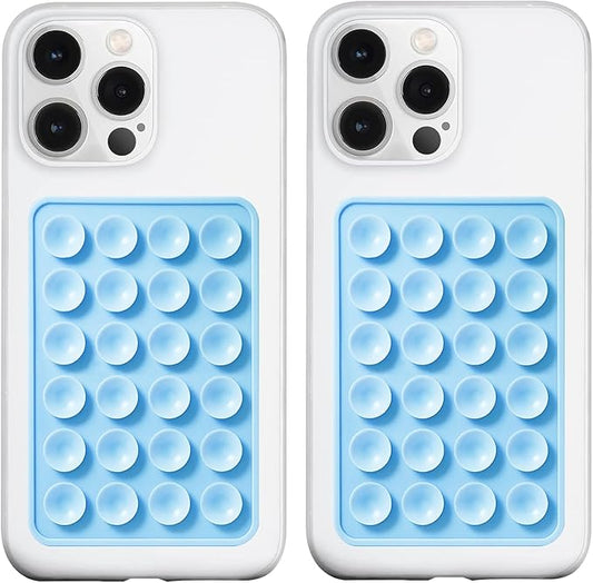 LvShuLiangPin Anteel 2 Pack Silicone Suction Phone Case Mount, Silicon Adhesive Phone Grip for Smartphones, Hands-Free Mirror Shower Phone Holder for Selfies, Tiktok Videos (Baby Blue)