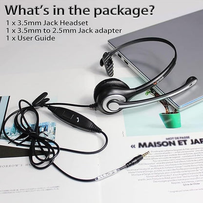 Wantek Cell Phone Headset Mono with Noise Canceling Mic, Wired Computer Headphone for iPhone Samsung Huawei HTC LG ZTE BlackBerry Smartphones and Laptop PC Mac Tablet with 3.5mm Jack(F600J35)