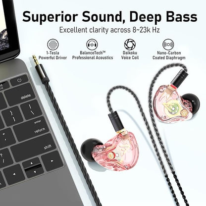 Vibes 202 Wired Earbuds - HiFi in Ear Monitor Headphones – Professional Noise-Isolating Ear Buds - Clear Sound, Deep Bass & Comfort-Fit IEM Earphones - MMCX to 3.5mm, Silver Plated Cord, Carrying Case