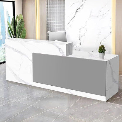 Reception Desk with Counter Modern Checkout Counter with Lockable Drawer Keyboard Tray Receptionist Desk for Office Salon Reception Table G Right 71inch/180cm