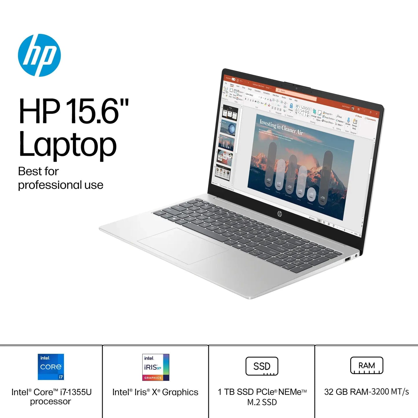HP 15.6 Touchscreen Laptop Computer for Business, Intel 13th Gen i7-1355U(Up to 5.0 GHz), 15.6" FHD Touch Screen, 32 GB RAM, 1 TB SSD, Iris Xe GPU, Wi-Fi 6, HD Webcam, Windows 11 Pro, w/Accessories