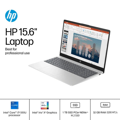 HP 15.6 Touchscreen Laptop Computer for Business, Intel 13th Gen i7-1355U(Up to 5.0 GHz), 15.6" FHD Touch Screen, 32 GB RAM, 1 TB SSD, Iris Xe GPU, Wi-Fi 6, HD Webcam, Windows 11 Pro, w/Accessories