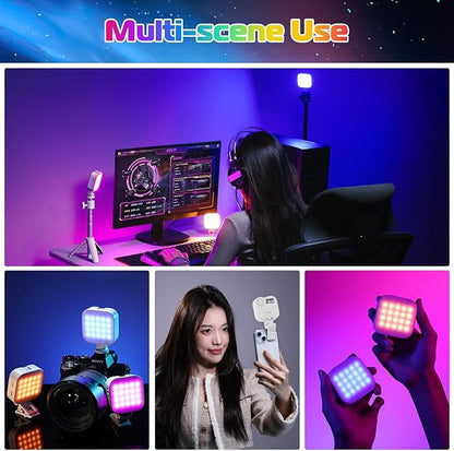 ULANZI U60 RGB Video Lights White LED Camera Light 360° Full Color Portable Photography Lighting w Quick Release Cold Shoe Adapter and Clip, 2500mAh Rechargeable CRI 95+ 2500-9000K Dimmable Panel Lamp