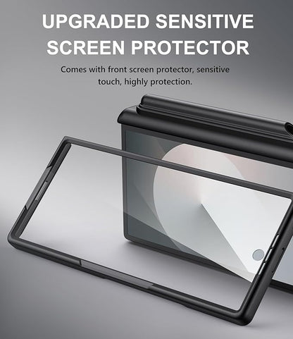 for Samsung Galaxy Z Fold 6 Case with Card Holder & S Pen Holder & Slide Camera Cover, Built-in Hinge Protection & Screen Protector, Durable Wallet Phone Cover Case for Z Fold 6 5G 2024, Black