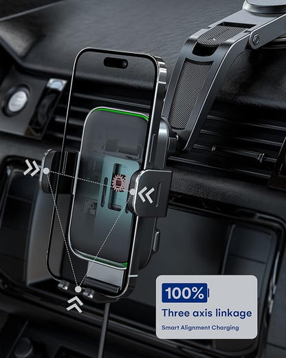 Wireless Car Charger, ZEEHOO DUOXX Dual Coils 15W Fast Charging Auto-Clamping Car Mount, Dashboard, Vent Charging Phone Holder Smart Sensor Cradle for iPhone 15 14 13 12, S23 Ultra, Z Flip4 3, etc