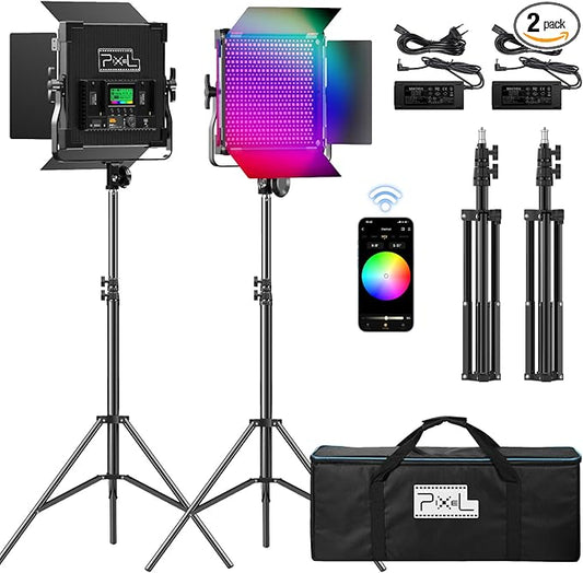 Pixel RGB Photography Lighting Kit, P45 Video Light 50W Professional LED Studio Lights, 2600K-10000K Dimmable Photo Lights for Filming Camera Video Recording Stage Shooting Streaming YouTube TikTok