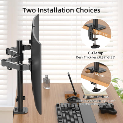 Suptek Dual Monitor Desk Mount, Adjustable Dual Monitor Arm for 2 Monitor Screens up to 43 inch, 15.75" Pole Monitor Stand for Desk, Holds up to 22 lbs, Black(MD9442LB)