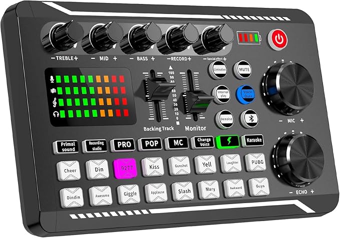 Facmogu F998 Live Sound Card Audio Mixer, Podcast Audio Interface with DJ Mixer Effects, Voice Changer with Sound Effects for PS4 PS5 Karaoke Tiktok YouTube Live Streaming Record Gaming