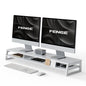 Fenge Dual Monitor Riser for Desk, Open Shelf with 3 Storage Compartments