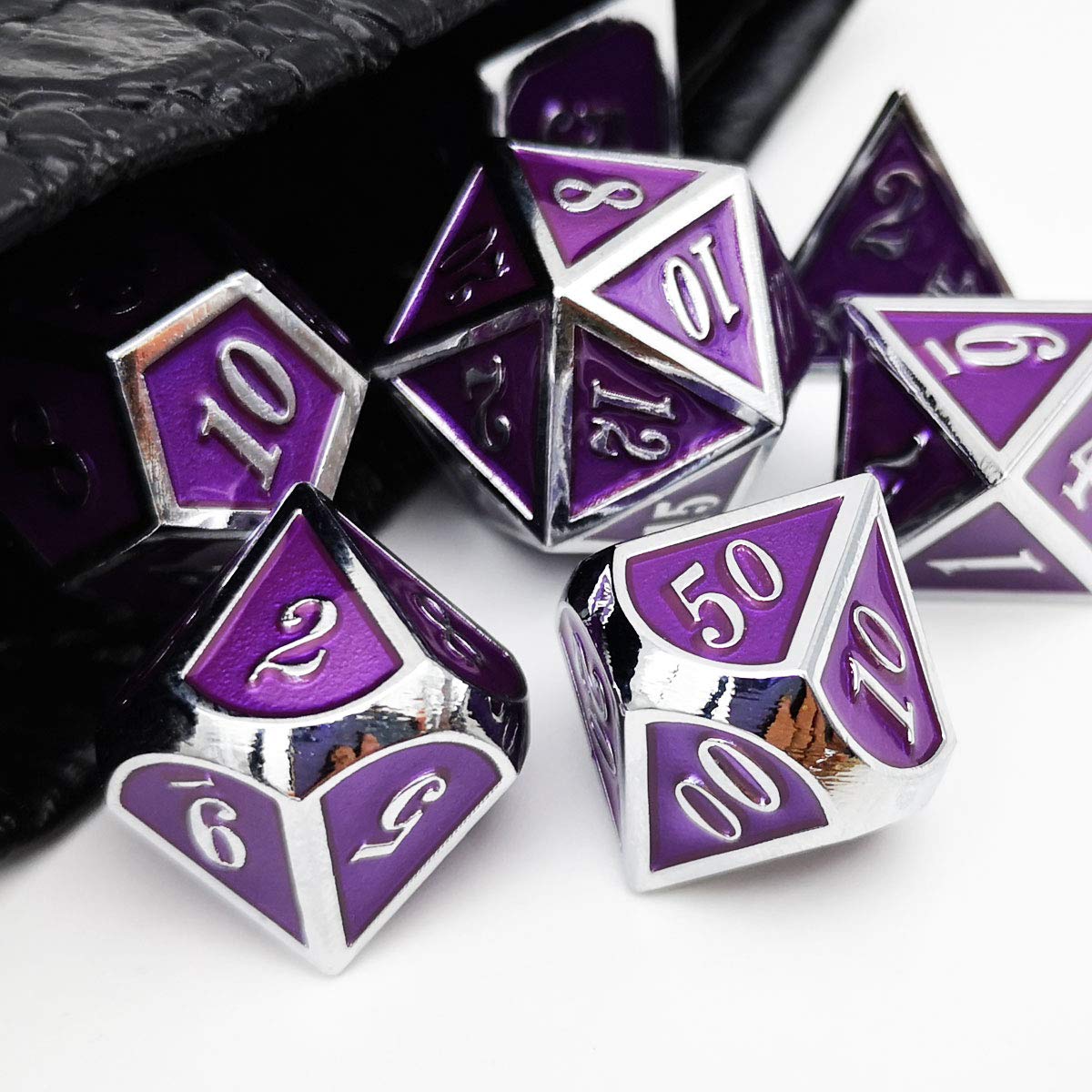 Haxtec Metal DND Dice Set, 7 Pcs Royal Purple Polyhedral Dice for RPG