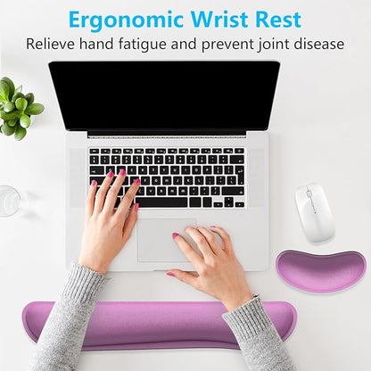 Dapesuom Enlarge Keyboard Wrist Rest, Memory Foam Wrist Cushion for Desk Mats Support, Cute Typing Pain Relief Keyboard Mouse Pad Rests Set with Non-Slip Base for Gaming Laptop Office, Radiant Orchid