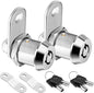 PTEROMY 2 Pack Cabinet Lock with Keys, 5/8'' Heavy Duty Tubular Cam Lock for RV Compartment Storage Locks, Full Set of RV Cam Locks (Chrome, 5/8'', 2 Pack)