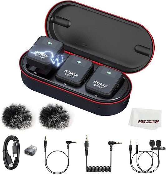 SYNCO G2A2 Pro Microphone, Wireless Lavalier Microphone, 200m (656 ft) Range, 8 Hours Life, Compatible PC, Smartphone, DSLR, for Outdoor Video, News Interview, Vlogs