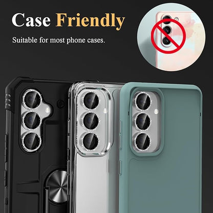 YWXTW Camera Lens Protector for Samsung Galaxy S24 / S23 / S23 Plus, [NOT for S24 Plus] 9H Tempered Glass Metal Individual Ring Camera Screen Protector for S24 Accessories (Silver Glitter)