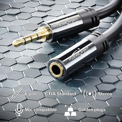 KabelDirekt – Headset Extension Cable – 20ft – Headphone Extension Cord with Break-Proof Metal Plug for Gaming Headsets & Headphones with Microphone, TRRS, 4-Pole, 3.5mm Male to Female