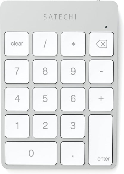 Satechi Slim Aluminum Bluetooth Keypad, Wireless Number Pad with 18 Keys, Micro USB Rechargeable Numpad, External Number Pad for MacBook Air/Pro M4, iPad Air/Pro M4/M3, iMac, PC - Silver