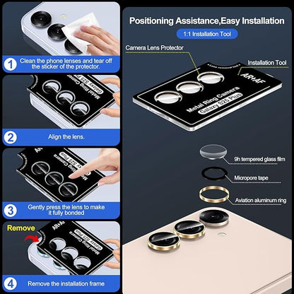 for Samsung Galaxy S25 Plus Camera Lens Protector, Individual Metal Ring Tempered Glass Lens Cover, [Strong Adsorption] Scratch Resistant Ultra-Thin HD Clear Lens Cover, 1 Set-Gold Ring