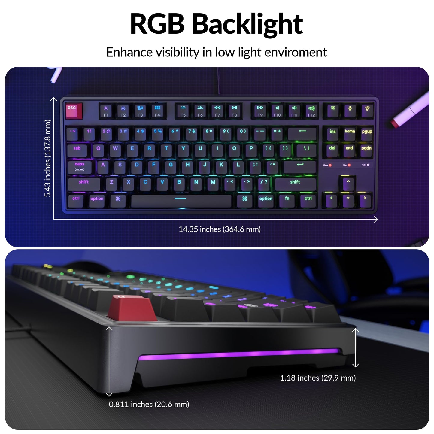 Keychron C3 Pro TKL 80% Wired Mechanical Keyboard, 8K Polling Rate, QMK/VIA Programmable, Hot-Swappable, RGB Backlit Shine-Through Keycaps, Super Brown Switch, for Windows/Mac