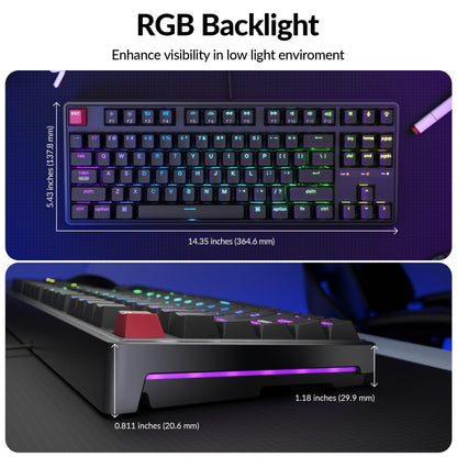 Keychron C3 Pro TKL 80% Wired Mechanical Keyboard, 8K Polling Rate, QMK/VIA Programmable, Hot-Swappable, RGB Backlit Shine-Through Keycaps, Super Brown Switch, for Windows/Mac