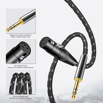 Kumiho XLR Female to 1/4 Inch 6.35mm TRS Stereo Cable Hi-Fi Balanced Bi-Shielded Interconnect Patch Cables for Microphones, Amplifiers, Mixers, Speakers 15FT