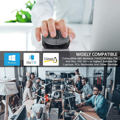 WisFox 2.4G Wireless Mouse for Laptop, Ergonomic Computer Mouse with USB Receiver and Type-C Adapter, 3 Adjustable Levels, 6 Button Cordless Mice for Windows Mac PC Notebook (Grey and Black)