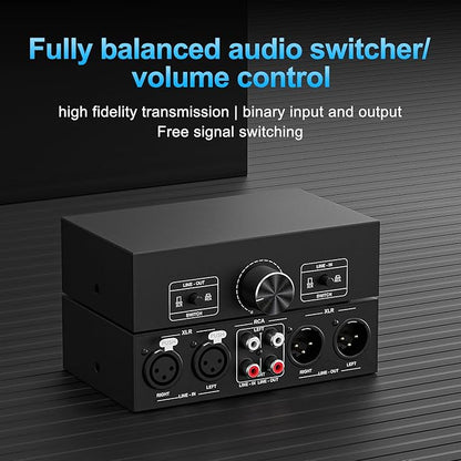 Y.D.F RCA and XLR Selector Switch Boxes, 2(1)-in-1(2)-Out RCA/XLR Speaker Switcher Selector, HiFi Balanced Stereo Audio Switcher/Converter Premium Selector Splitter Box with Volume Controller