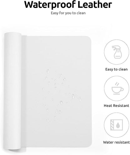 YSAGi Leather Desk Protector, Office Mat, Large Mouse Mat, Non-Slip PU Leather Blotter, Laptop Desk Pad, Waterproof Writing Pad for Office and Home (White, 35.4" x 17")