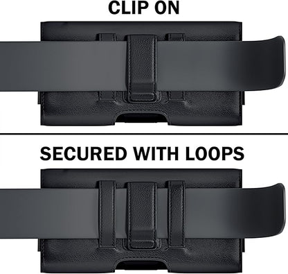 Holster for iPhone 16 16e Pro 15 14 13 12 11 10 XR Xs X, Samsung Galaxy S25 S24 S23 5G - Cell Phone Belt Holder Case with Clip - ID Card Magnetic Pouch - Black