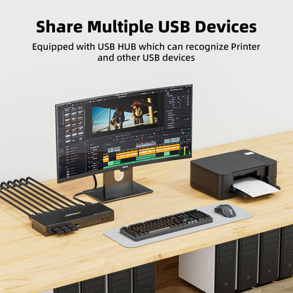 8 Port KVM Switch HDMI 4K@30Hz, USB2.0 HDMI KVM Switch for 8 Computers Share 1 Monitor Keyboard Mouse Printer, Support Hotkey Switch, with Remote Control and 8 USB Cables