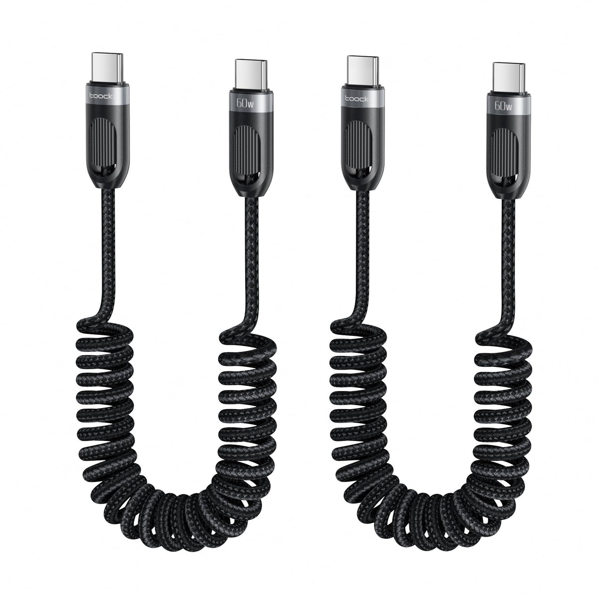 toocki USB C Coiled Cable [3FT, 2Pack] Braided Fast Charging Type C Cord for Car CarPlay, Compatible with iPhone 17 16 15 Pro Max Plus, Samsung Galaxy S24 S23 S22 Ultra, Note 20 10, S10, A15