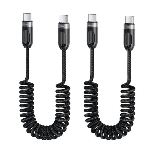 toocki USB C Coiled Cable [3FT, 2Pack] Braided Fast Charging Type C Cord for Car CarPlay, Compatible with iPhone 17 16 15 Pro Max Plus, Samsung Galaxy S24 S23 S22 Ultra, Note 20 10, S10, A15