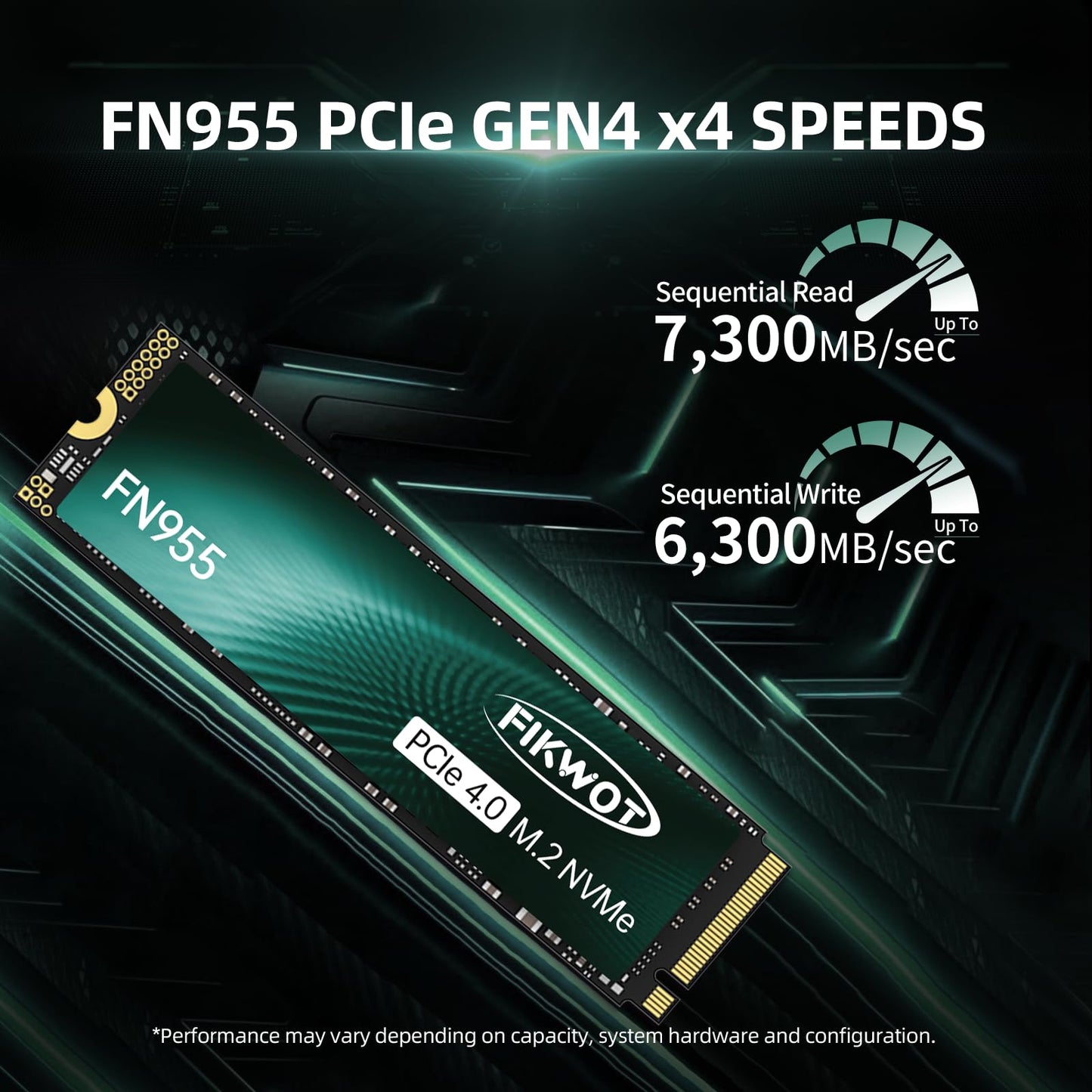 Fikwot FN955 2TB NVMe SSD M.2 2280 PCIe Gen4x4, Up to 7300MB/s, 3D NAND TLC Flash Internal Solid State Drive, Configure SLC Cache, Storage and Memory Expansion for PS5 Laptop Desktop