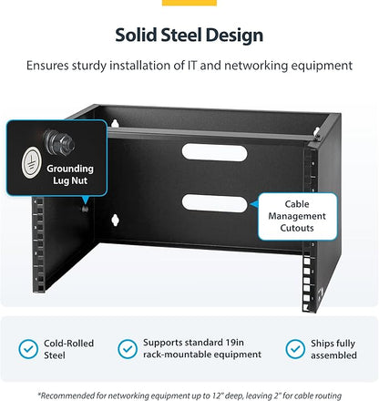 StarTech.com 6U Wall Mount Network Rack - 14 Inch Deep (Low Profile) - 19" Patch Panel Bracket for Shallow Server and IT Equipment, Network Switches - 44lbs/20kg Weight Capacity, Black (WALLMOUNT6)