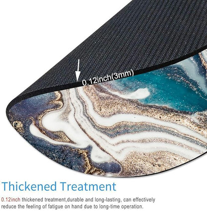 Blue Gold Marble Mouse Pad - Premium Textured Round Washable Mousepad with Lycra Cloth and Non-Slip Rubber Base for Wireless Mouse