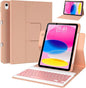 BLUTLOTUS Keyboard Case for iPad 10th Generation 2022 10.9 inch,360° Rotatable Keyboard Case with Pencil Holder, 7 Color Backlit Detachable Bluetooth Keyboard,Smart Folio Tablet Cover (Rose Gold)