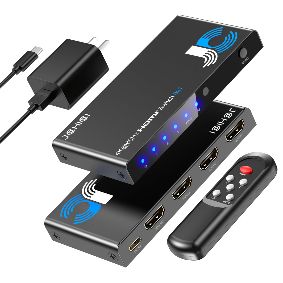 JCHICI 4K HDMI Switch 5 in 1 Out 60Hz – with Remote