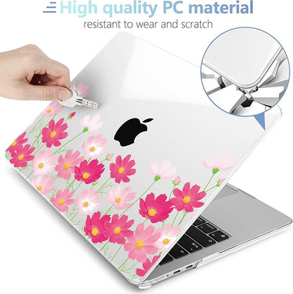 MEEgoodo Case for MacBook Air M4/M3/M2 13.6 inch 2025 2024 2022, Fit Model A3240 A3113 A2681, Compatible with MacBook Air 13 inch, Laptop Hard Shell Case with Keyboard Cover, Bright Pink Flowers