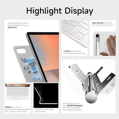 Keyboard Case for 12.4-inch Samsung Galaxy Tab S10+ Plus/S9+ Plus/S9 FE+ Plus/S8+ Plus/S7FE/S7+ Plus, 7 Colour Backlit, Multi-Touch Trackpad, Floating Magnetic Design, Battery Display, White