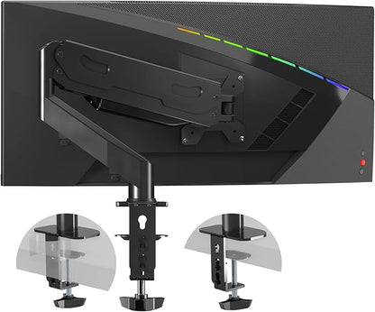 Gas Spring Monitor Arm 32 Inch,Adjustable Single Monitor Desk Mount with Swivel/Tilt/Rotation,Computer Monitors Stand Holder with Clamp/Grommet Mounting Base, VESA Mount Bracket