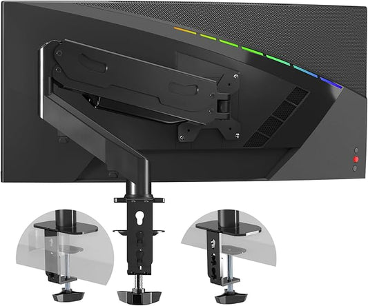 Gas Spring Monitor Arm 32 Inch,Adjustable Single Monitor Desk Mount with Swivel/Tilt/Rotation,Computer Monitors Stand Holder with Clamp/Grommet Mounting Base, VESA Mount Bracket