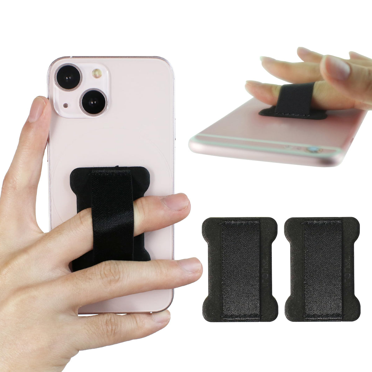 WOJI Cell Phone Finger Grip Strap Holder for Hand, Phone Strap, Phone Holder for Hand - Small, New Slim Finger Loop Selfie Grip Compatible with Most Smartphones (Black) - 2Pack