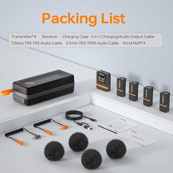 COMICA Vimo Q 4 Channel Wireless Lavalier Microphone System with Noise Cancellation, 4 Audio Tracks Output, 656ft Range, Wireless Mic for iPhone, DSLR Camera, Android, Video Recording Livestream