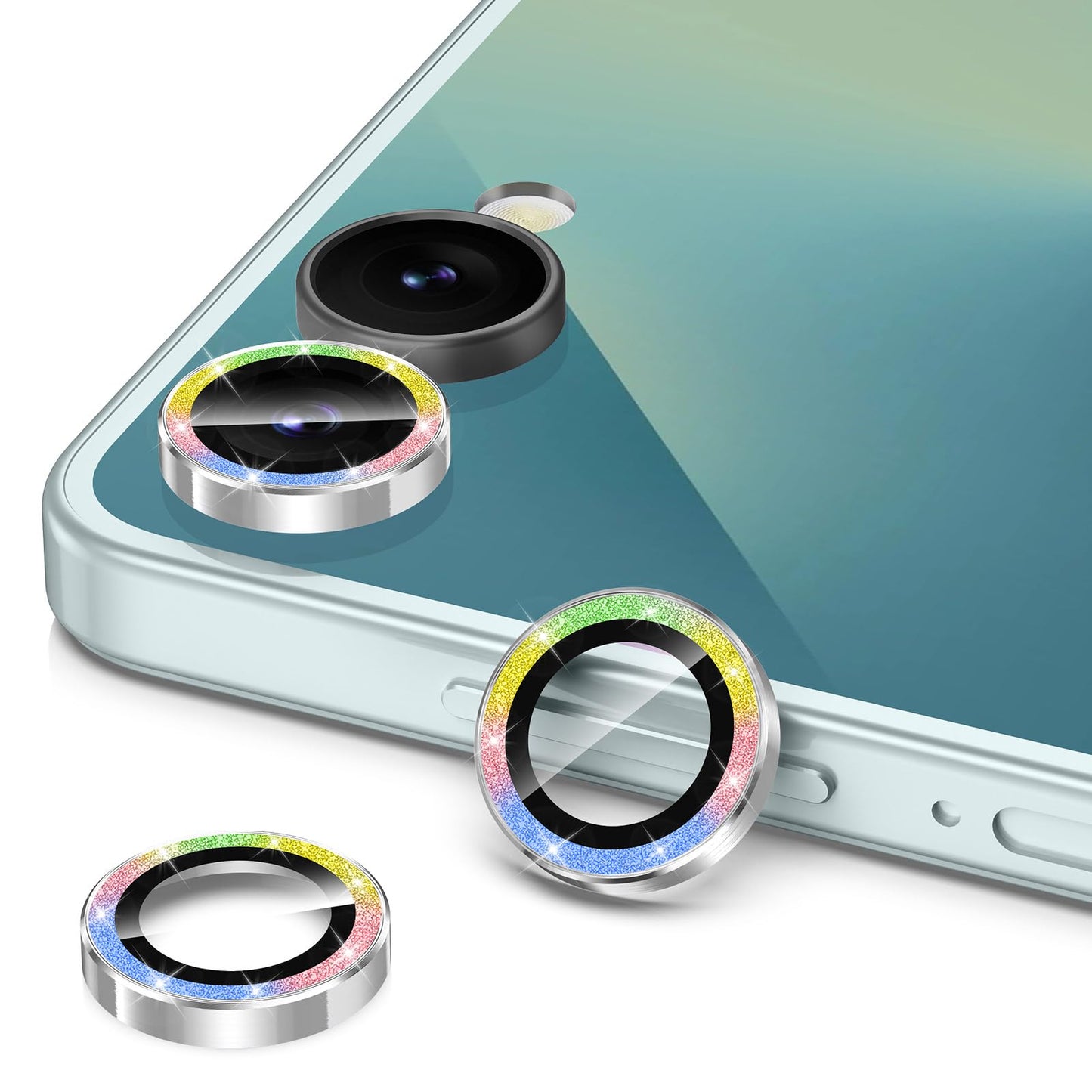 Avocase for Samsung Galaxy Z Flip 7 Camera Lens Protector, Individual Metal Ring Tempered Glass Lens Cover, [Strong Adsorption] Scratch Resistant Ultra-Thin HD Clear Lens Cover, 1 Set-Colorful Sparkly