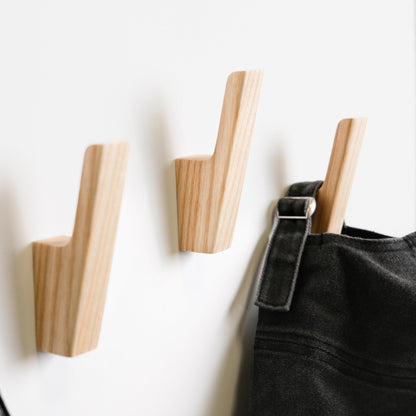 TheHrdwoodCom Wall Hooks - Set of 4 - Dark Walnut or Light Ash Wood Coat Hooks for Hanging Hat, Purse, Backpack, Bag, Jacket. Modern Farmhouse Decor for Wall and Practical Entryway Hooks (Ash Wood)