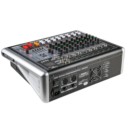 Mixers Audio 8 Channel Mixer Power Mixer Amplifier 2 * 300 Watt Output Dj Mixer Board with 16 Kinds of DSP Reverb Sound Mixers for Speakers