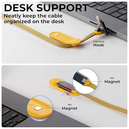 Rolling Square InCharge XL 200cm - USB C Charger Cable, Lightning Cable for Smartphone, Universal Cable Charger 6 in 1, USB Plug, Yellow, 100W