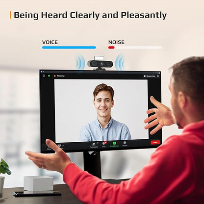 5-in-1 Design 4K Webcam with Speaker and Microphone, Built-in Light, Privacy Cover, AI Auto-Framing Cam, Computer USB C Web Camera for PC, Desktop, Laptop, Mac, Streaming, Video Conference