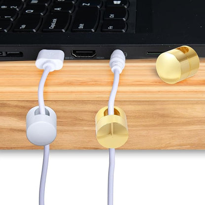3 Sets Charger Holders for Cords, Adjustable Cable Anchor Holders, Adhesive Metal Cord Clips, Cable Management Wire Organizers for Desk, Office, Nightstand - Gold, White, Silver