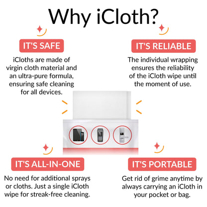 iCloth 70% Isopropyl Alcohol Large Screen and Electronics Wipes, Lint-Free, Streak-Free, Fast-Drying, Removes Dust and Fingerprints (50 Wipes)